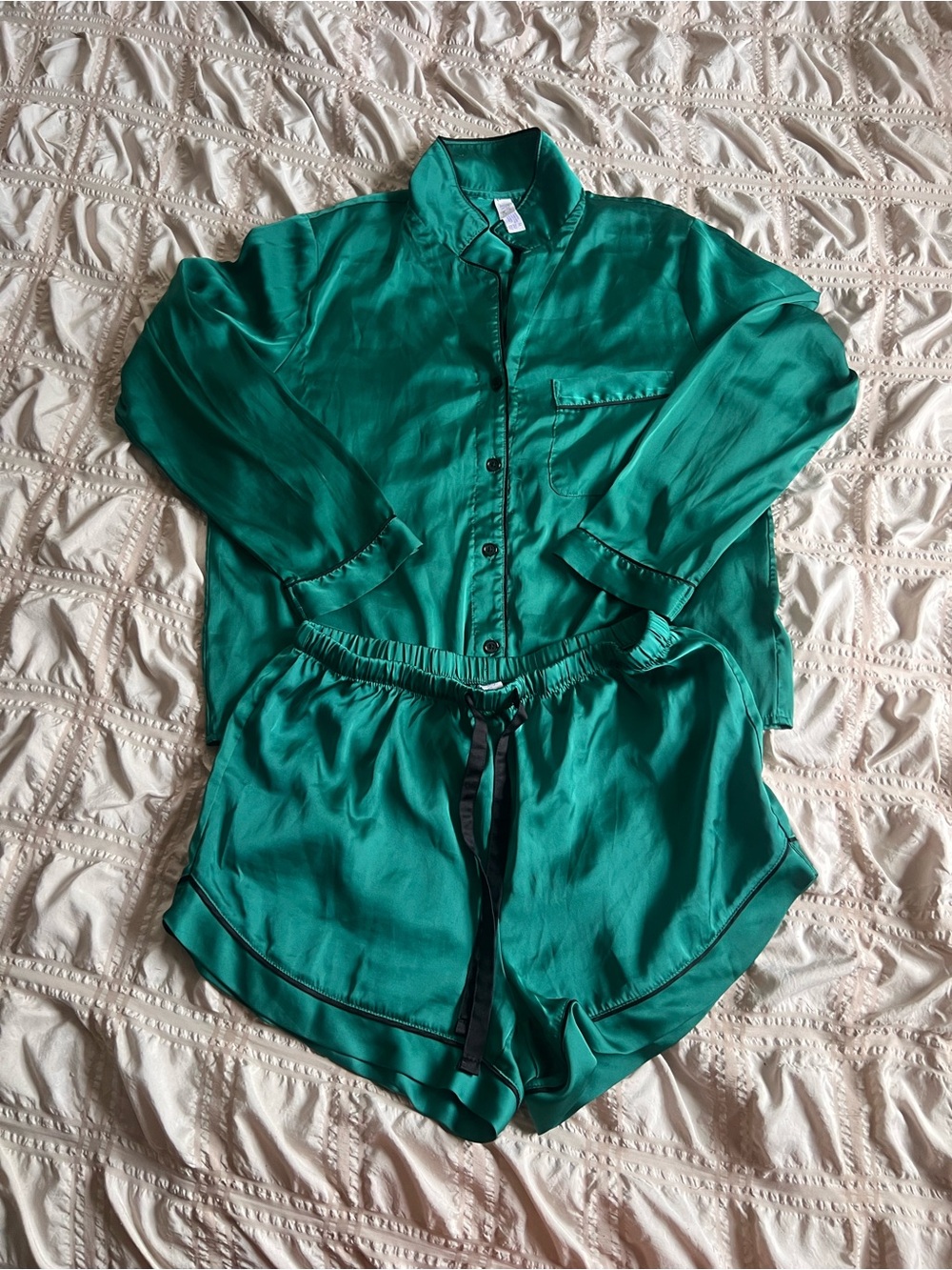 Emerald Green Satin Pajama Set